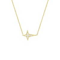 14k Yellow Gold 6 Diamond .07tcw Side ways Star Adjustable Necklace 18 Inch Jewelry for Women