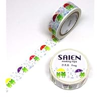 Kamiiso - Saien Masking Tape - Washi Tape (15mm) - Frog & Rain - for Scrapbooking Art Craft DIY