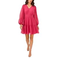 MSK Women's Blouson-Sleeve Fit & Flare Dress (Pink, Small)