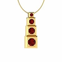 2.25 Ct Round Cut 4-Stone Red Ruby Bar Pendant Necklace 14k Yellow Gold Plated Gift