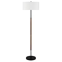 Henn&Hart 2-Light Floor Lamp with Fabric Shade in Blackened Bronze/Rustic Oak/White, Floor Lamp for Home Office, Bedroom, Living Room, 61