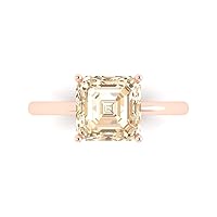 Clara Pucci 2.6 ct Brilliant Asscher Cut Solitaire Brown Morganite Classic Anniversary Promise Bridal ring Solid 18K Rose Gold for Women