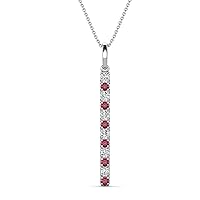 Alternating Round Natural Diamond & Pink Tourmaline 0.25 ctw Vertical Pendant Necklace 14K Gold