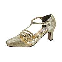 Floral Aya Women's Wide Width Closed Toe T-Strap Pumps with Rhinestones