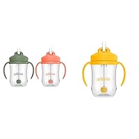 Dr. Brown's Baby's First Straw Cup Bundle, Coral & Olive Green and Vintage Yellow, Weighted Straw Sippy Cups, 2 Pack