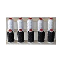 10-Cone Polyester Embroidery Thread Kit - 5 White & 5 Black - 1100 Yards - 40wt