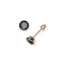 Solid 14ct Yellow or White Gold Black 6mm Round Cubic Zirconia Basket-set Stud Screw Back Earrings