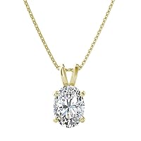 The Diamond Deal VS1-VS2 Clarity (.25-1.00 Carat) Cttw Lab-Grown Oval Shape Solitaire Diamond Pendant Necklace Womens Girls |14k Yellow or White or Rose/Pink Gold with 18