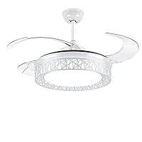 Fandian 42 Inch Modern Ceiling Fans with Light Retractable Blades LED Ceiling Fan 3 Color Change Lighting Chandelier with Remote Control (White)