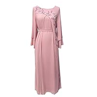 Pink Handmade Rhinestone Beaded Dress:Elegant Evening Party Gown,Dubai Floral Islamic Abaya