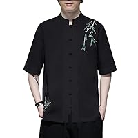 Chinese Style Traditional Summer Cotton and Linen Retro Short-Sleeved Shirt for Men, Youth Vintage Hanfu