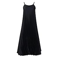 2024 Summer New Sleeveless V-Neck High Waist Strap Pleated Sexy Fashion A- line Dress Long Dress