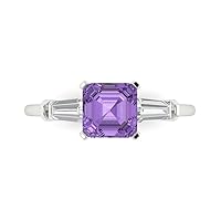 Clara Pucci 1.67 Square Emerald Baguette cut 3 stone Solitaire Accent Stunning Simulated Alexandrite Modern Promise Statement Ring 14k White Gold
