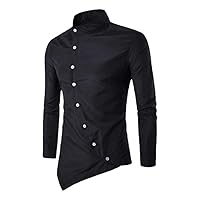 Irregular Men Buttons Regular Fit Asymmetrical Shirt Mandarin Collar Spring