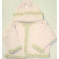 Knitted Baby Pink Chenille Beige Trim Cardigan, Hat Set with Matching Blanket