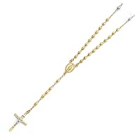 14k Yellow Gold 4mm Celestial Moon Ball Rosary Necklace 20 Inch Jewelry for Women