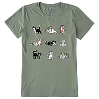 Life is Good. Women's Vintage Al The Cat Grid SS Crusher Tee, Moss Green, Large