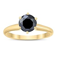 1 Carat Round Black Diamond Solitaire Ring in 14K Yellow Gold