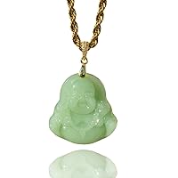 Men's Laughing Buddha Lime Green Jade 925 Pendant Necklace Rope Chain Genuine Certified Grade A Jadeite Jade Hand Crafted, Jade Necklace, 14k Gold Filled Laughing Jade Buddha Necklace, Jade Medallion