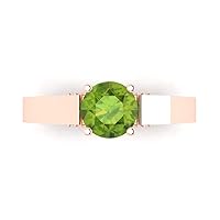1.67ct Round Cut Solitaire Genuine Natural Pure Green Peridot designer Modern Statement with accent Ring Solid 14k Rose Gold