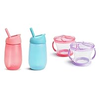 Munchkin® Simple Clean™ Toddler Sippy Cup with Easy Clean Straw, 10 Ounce, 2 Pack, Pink/Blue & Snack Catcher® Toddler Snack Cups, 2 Pack, Pink/Purple