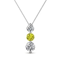 Round Yellow and White Diamond 7/8 ctw Graduated Three Stone Drop Pendant 16 Inches Chain 14K Gold
