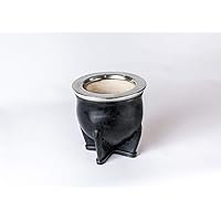 Mate Gourd Camionero | Black or Brown Leather Mate Gourd | Black or Brown Camionero Mate Gourd | Leather Mate | Yerba Mate Cup (Black, With Alpaca Straw + Yerba), CAMIONEROLISO1