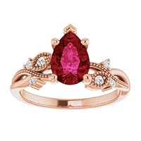 2.5 CT Branch Pear Shape Ruby Ring 14k Rose Gold, Twig Leaf Tear Drop Red Ruby Diamond Ring, Woodland Ruby Engagement Ring, July Birthstone Ring