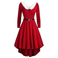 NP Women Sashes Dresses Christmas Panel Dress Long Sleeve Collar A-line Party