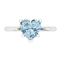 Clara Pucci 1.9ct Heart Cut Solitaire Aquamarine Blue Simulated Diamond Proposal Bridal Designer Wedding Anniversary Ring 14k White Gold