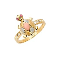 14k Yellow Gold White Gold and Rose Gold CZ Cubic Zirconia Simulated Diamond Turtle Ring Half Set Size 7 Jewelry for Women