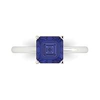 2.05 ct Asscher Cut Solitaire Genuine Simulated Blue Tanzanite Stunning Classic Statement Ring 14k White Gold for Women
