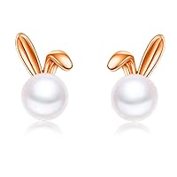 B&D Mothers Day Gifts for Wife Mom Bunny Pearl Earrings 2024 Easter Gift Rabbit Present Rabbit Studs for Women Girls Bunny Pearl Earring