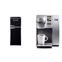 Galanz GLR46TBKER Retro Compact Refrigerator with Freezer Mini Fridge with Dual Door & Keurig K155 Office Pro Single Cup Commercial K-Cup Pod Coffee Maker, Silver