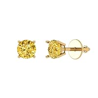 Clara Pucci 0.4ct Round Cut Conflict Free Solitaire Canary Yellow Unisex Stud Earrings 14k Yellow Gold Screw Back conflict free Jewelry