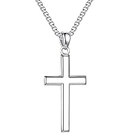 925 Sterling Silver Cross Pendant Cross Necklace for Men, Mens Cross Necklace 18K Gold/Silver/Black Box Chain Necklace for Men Women Girls 16 18 20 22 24 30 Inch Cross Necklace