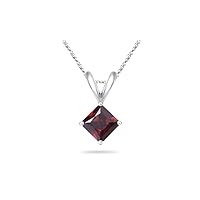 January Birthstone - Garnet Four Prong Solitaire Pendant AAA Princess Shape in 14K White Gold Available from 5mm - 8mm