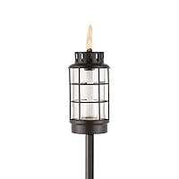 TIKI Brand 1121122 Easy Install Outdoor Torch, Round Glass Lantern Torch, with 4-Peice Pole, Snuffer, and Fiberglass Wick, Decorative Torch for Deck with Adjustable Height, Black