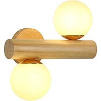Modern Wall Sconce, Solid Wood Wall Lamp, Rotatable Indoor LED Wall Mounted Light, Double Head Reading Lamps, Japanese Style Lighting Fixture for Living Room Bedroom Hallway Bedside