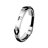 Hebrew Letter Chai Symbol of Life Layered Silicone Bracelet with Stainless Steel Buckle Jewish Religious Bangle Wristband Judaica Jewelry for Men Women, 8.26''
