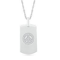 DGOLD Sterling Silver Round White Diamond Unisex Dog Tag Peace Pendant (1/6 cttw)