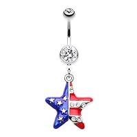 WildKlass Jewelry The American Star Flag 316L Surgical Steel Belly Button Ring