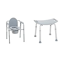 350 lb Capacity Steel Folding Commode Chair and 300 lb Capacity Aluminum Adjustable Shower Bench with Suction Cups