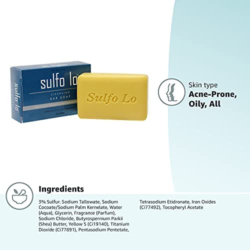 Sulfo-Lo Cleansing Bar Soap with Sulfur for Face and Body, 3.5 Ounce