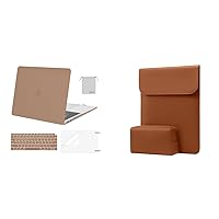 MOSISO Faux Suede Leather Laptop Sleeve with Small Bag&Compatible with MacBook Air 13 Case 2022-2018 A2337 M1 A2179 A1932,Hard Shell&Keyboard Cover&Screen Protector&Storage Bag,Caramel Brown&Brown