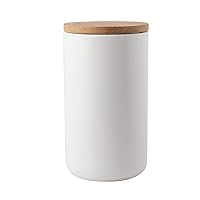 Ceramics Food Storage Jar Canister with Airtight Seal Bamboo Lid, Simple Style Kitchen Canister for Food Storage, Store Coffee, Sugar, Tea, Spices and More (White ( 33.81oz/1000ml ))
