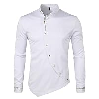 Men's Oblique Button Down Embroidery Dress Shirt Slim Fit Long Sleeve Shirt Men Casual Business Wedding