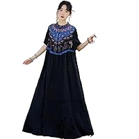 Traditional Chinese Improved Dress National Flower Embroidery a-line Retro Satin Oriental Folk