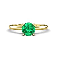 Round Emerald 3/4 ctw Four Prong Knife Edge Women Solitaire Engagement Ring 14K Gold