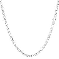 The Diamond Deal Mens Solid 14K Yellow Or White Gold 2.6mm Shiny Cuban Comfort Curb Chain Necklace For men for Pendants Or Bracelet with Lobster-Claw Clasp (10